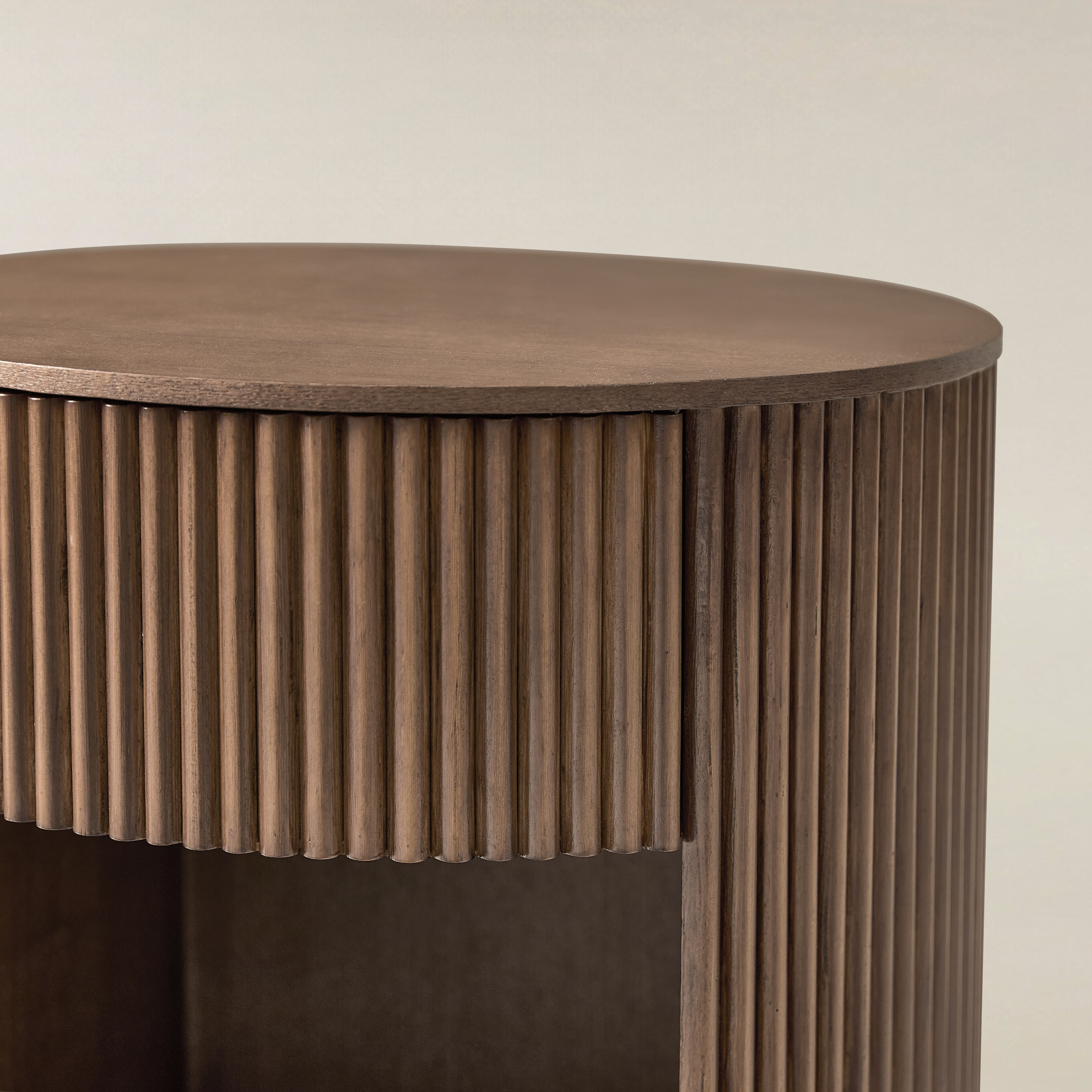 Modern Round Fluted End Table with Hidden Storage, Solid Wood Side Table