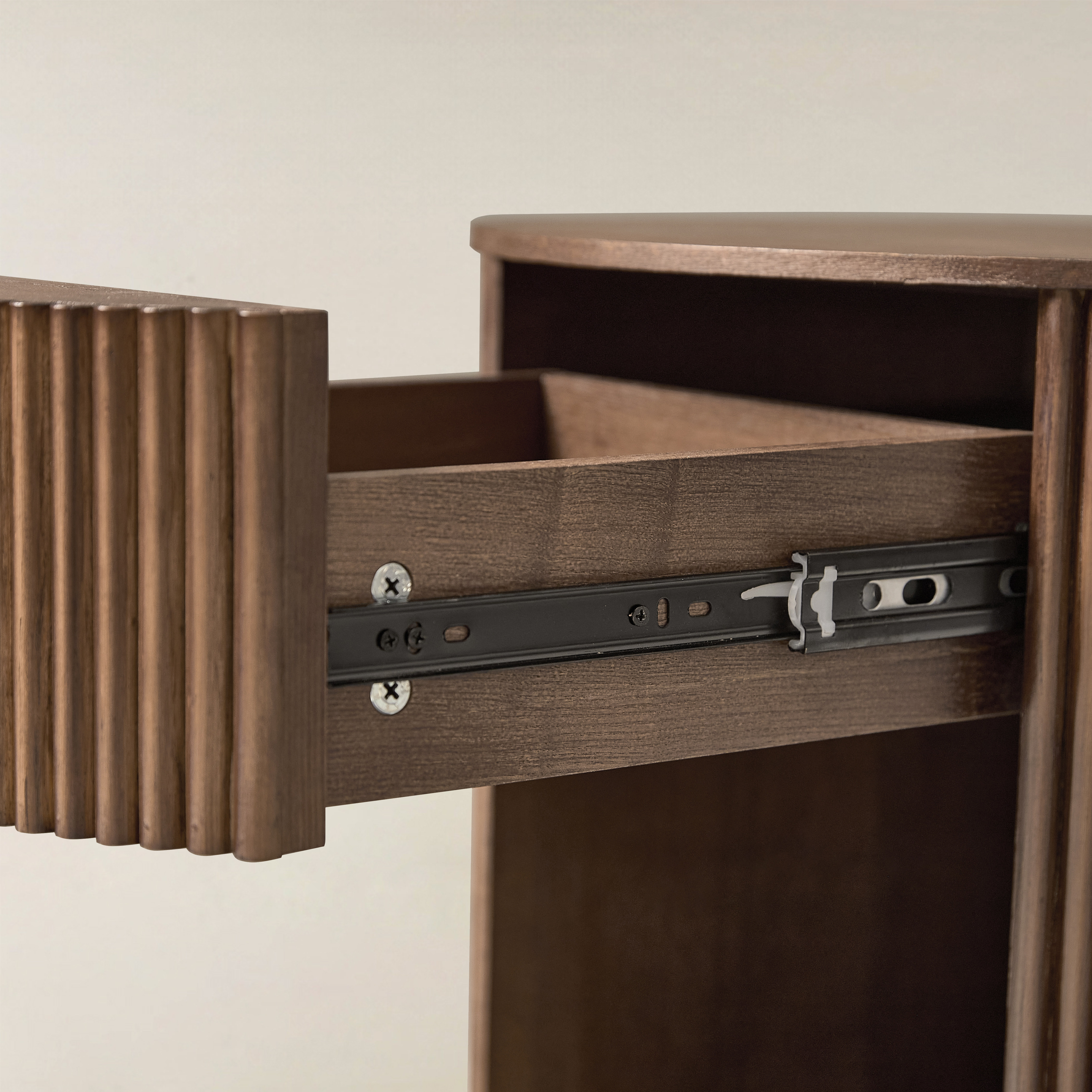 Modern Round Fluted End Table with Hidden Storage, Solid Wood Side Table