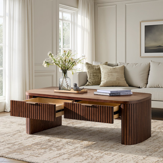 Filipo Modern Fluted Coffee Table with Drawers