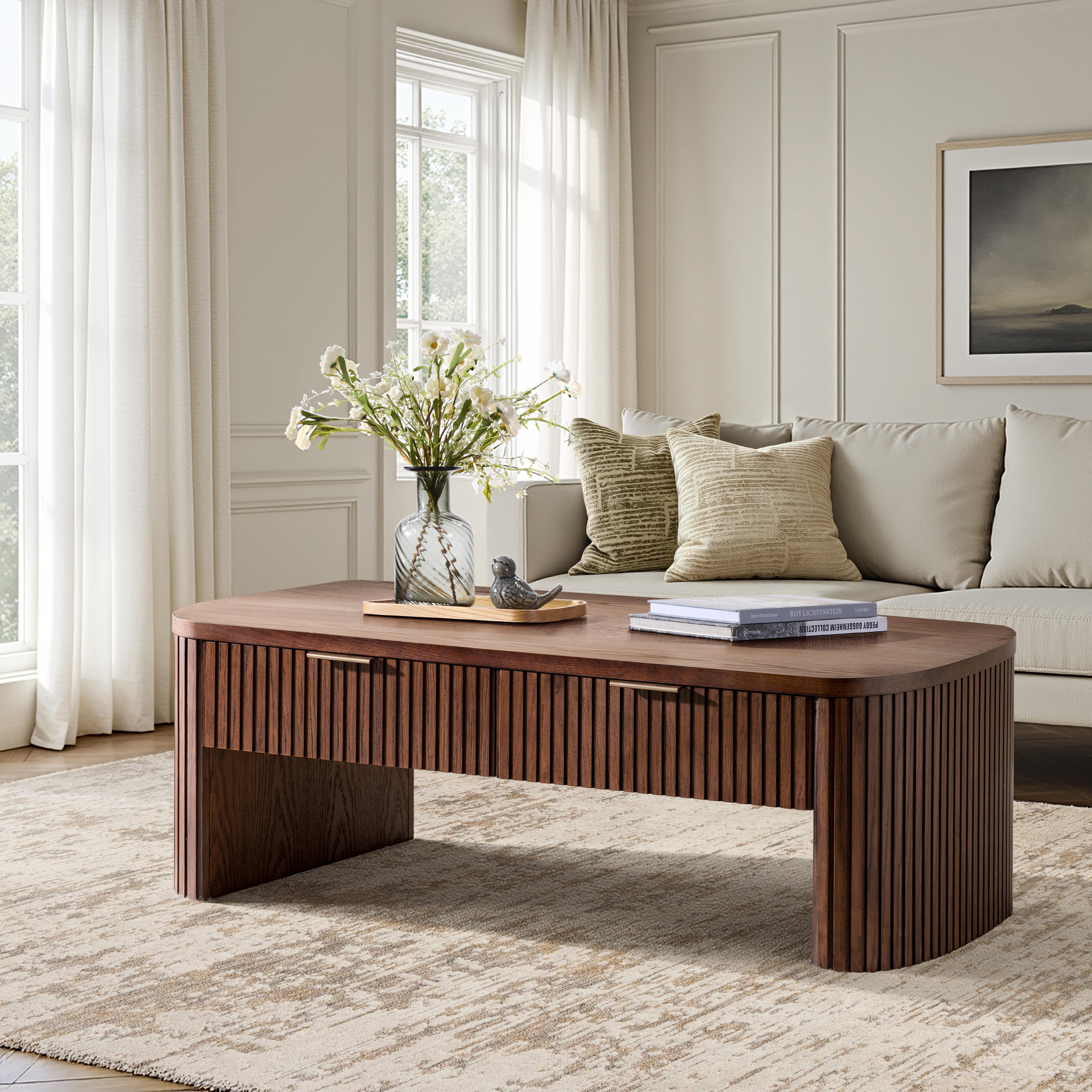Filipo Modern Fluted Coffee Table with Drawers
