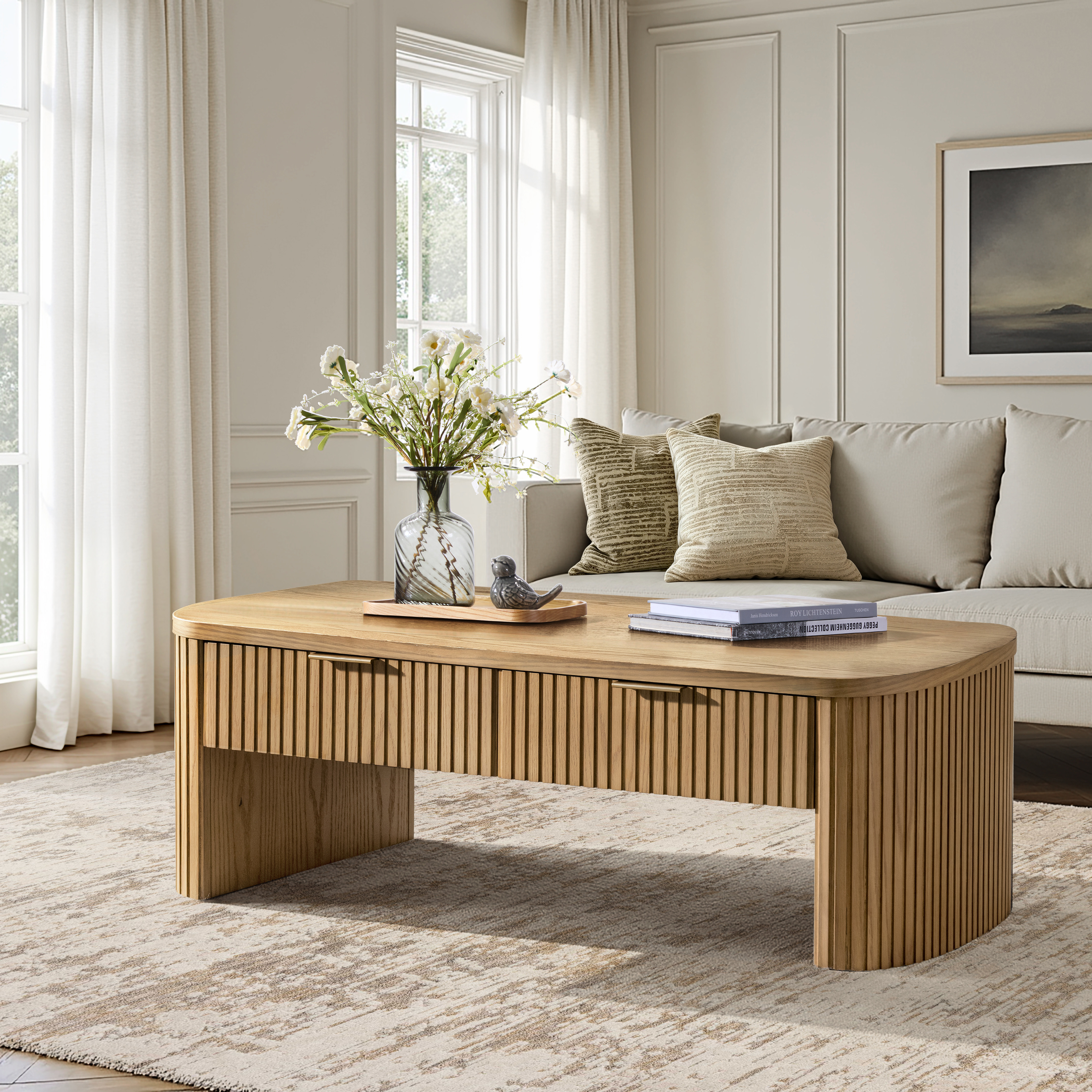 Filipo Modern Fluted Coffee Table with Drawers