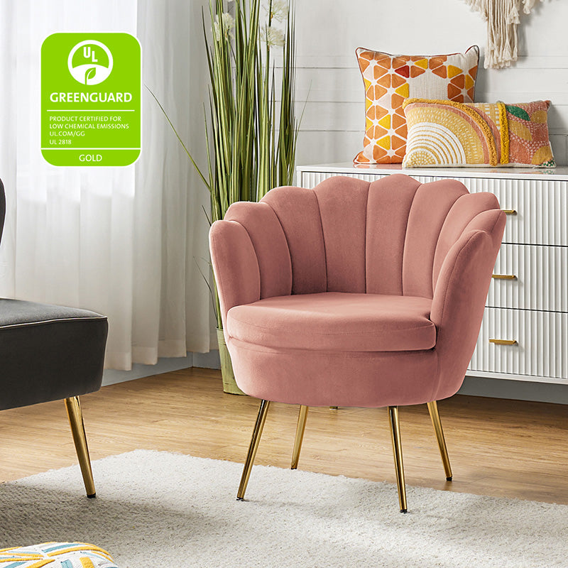 Evelia Velvet Scalloped Barrel Chair with Shell Shaped Back