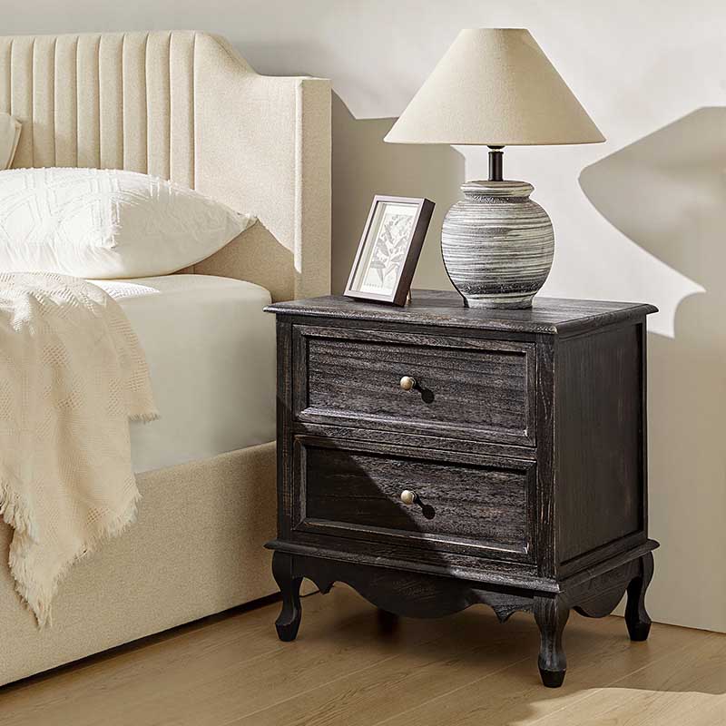 Galatea French Country Bedside Table with 2 Drawers & Charging Station