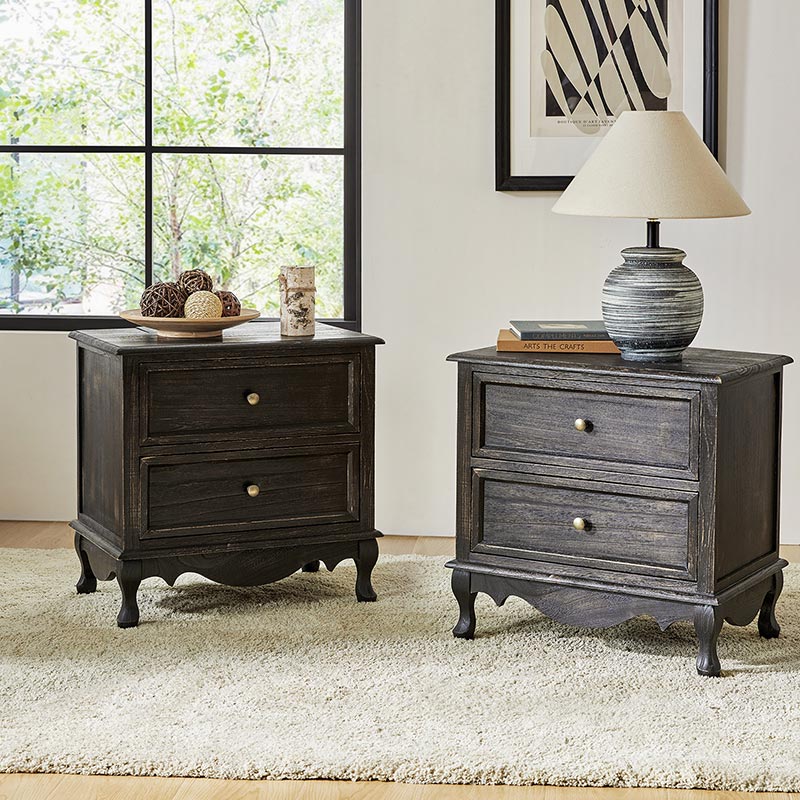 Galatea French Country Bedside Table with 2 Drawers & Charging Station