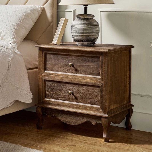 Galatea French Country Bedside Table with 2 Drawers &amp; Charging Station