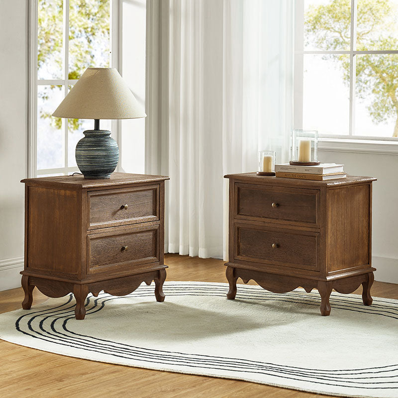 Galatea French Country Bedside Table with 2 Drawers & Charging Station