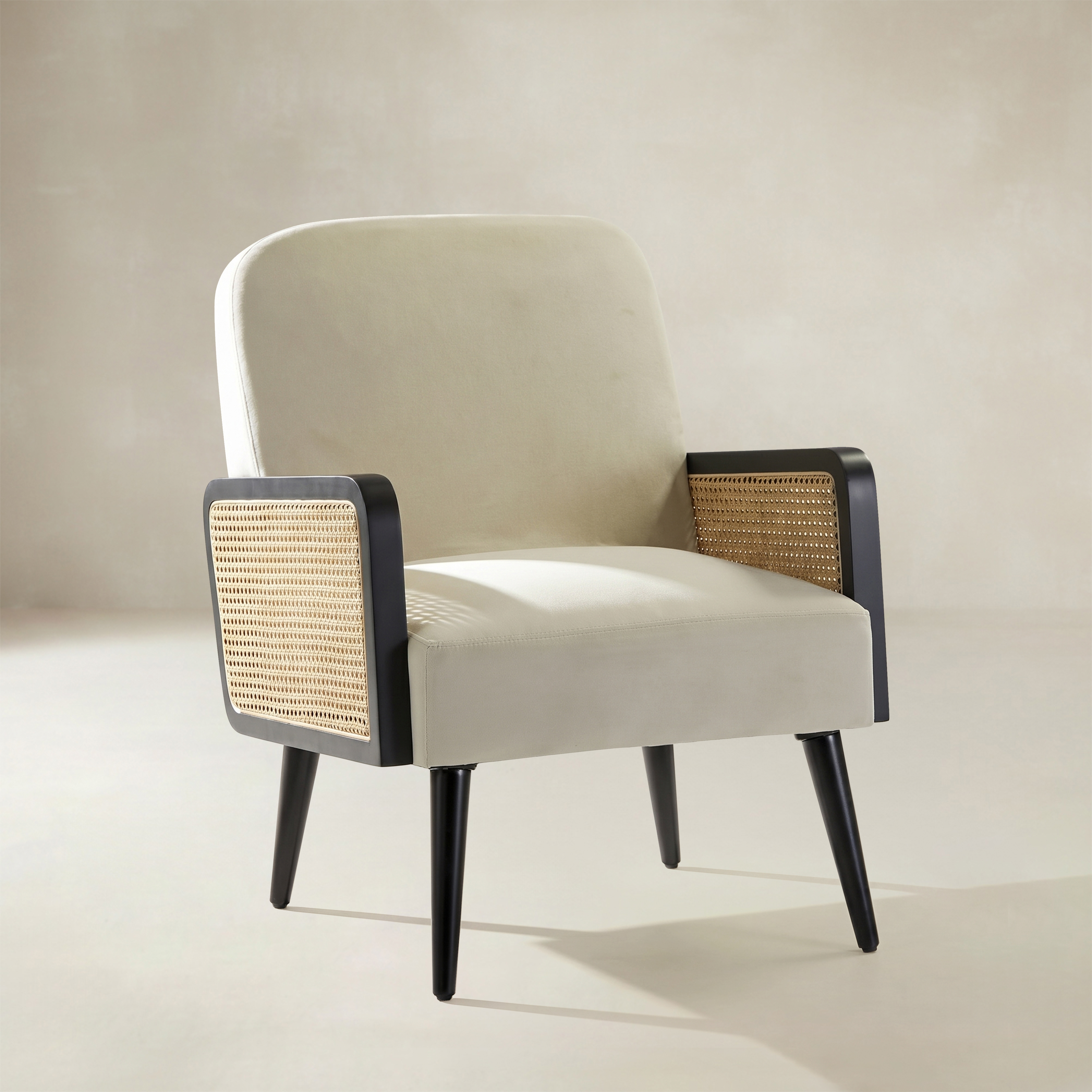 Elva Handcrafted Rattan with Solid Wood Frame Cane Armchair