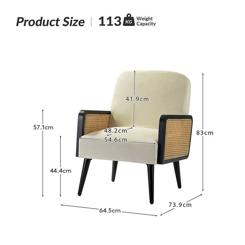 Elva Handcrafted Rattan with Solid Wood Frame Cane Armchair