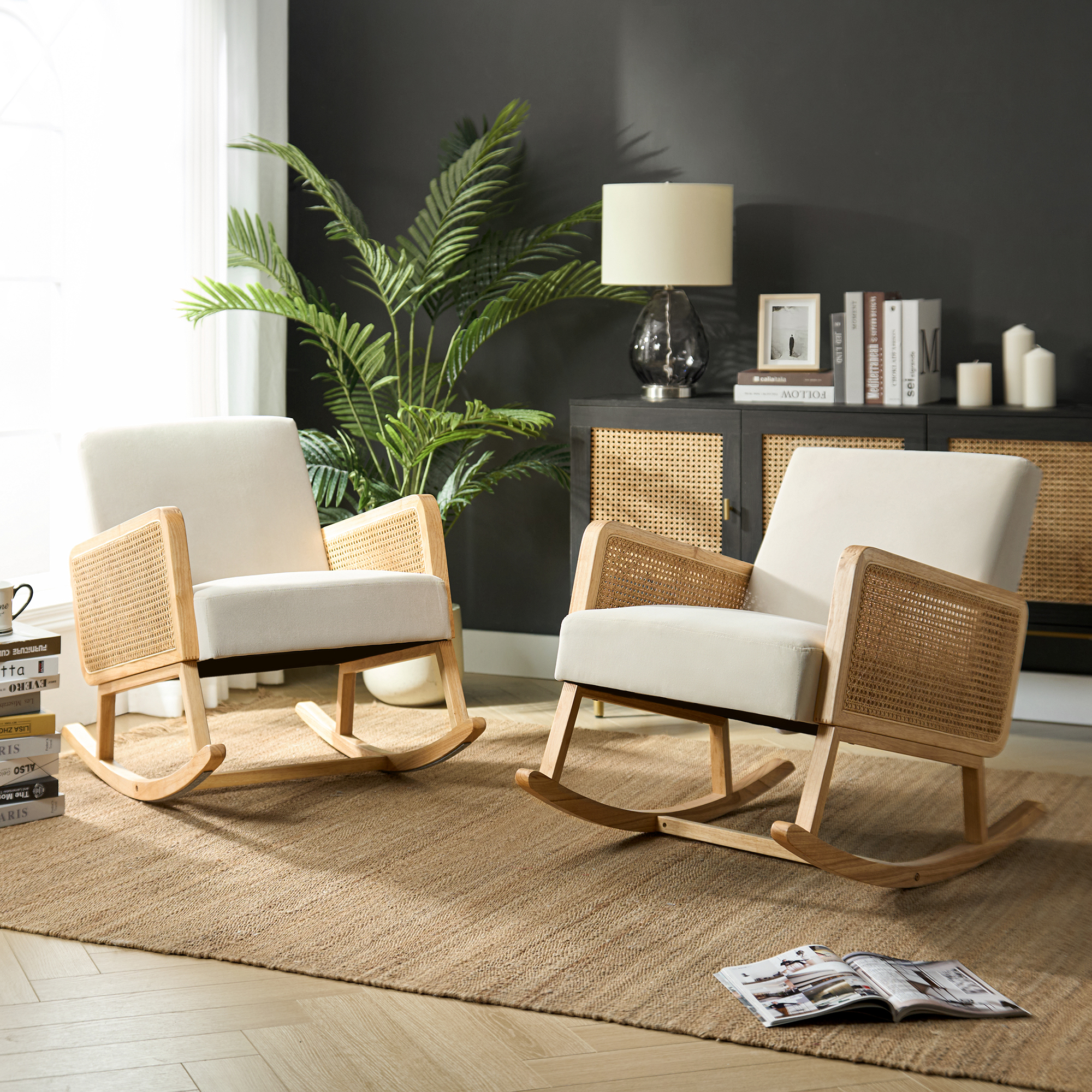 Yamat Velvet Rocking Armchair with Cane Arms