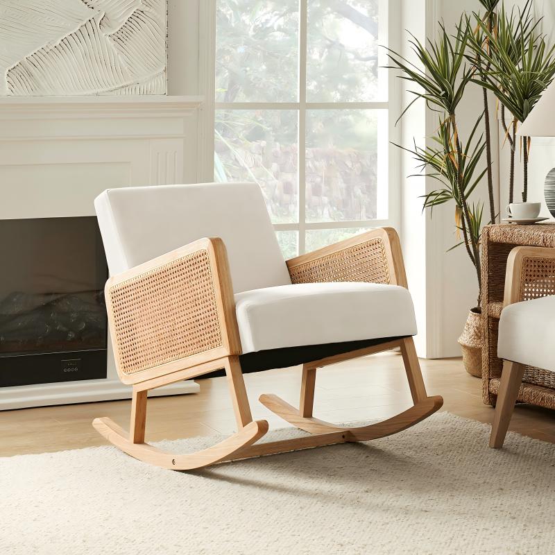 Yamat Velvet Rocking Armchair with Cane Arms - HULALA HOME