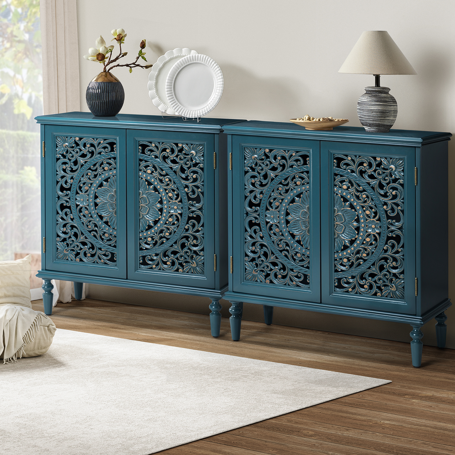 Emathides Floral 81.2 cm Tall 2-Door Accent Cabinet