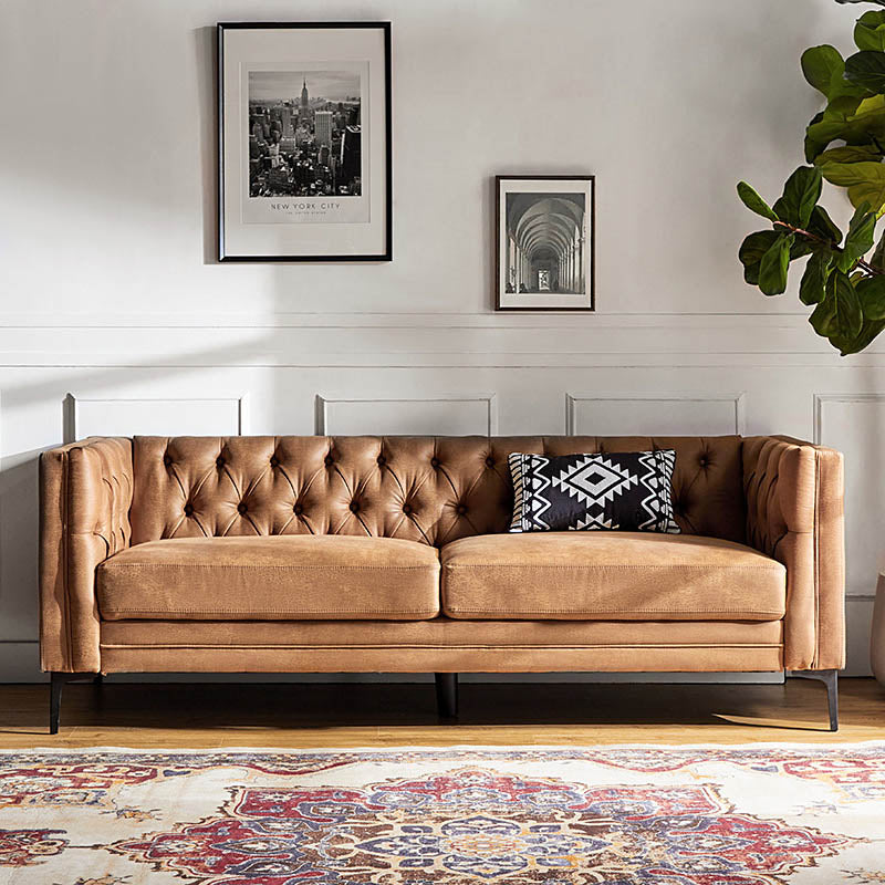 Capsa Mid-Century Modern Tufted Vegan Leather Sofa - HULALA HOME