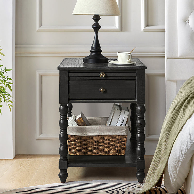 Ira Farmhouse Solid Wood End Table with Built-in Charging Outlets - HULALA HOME