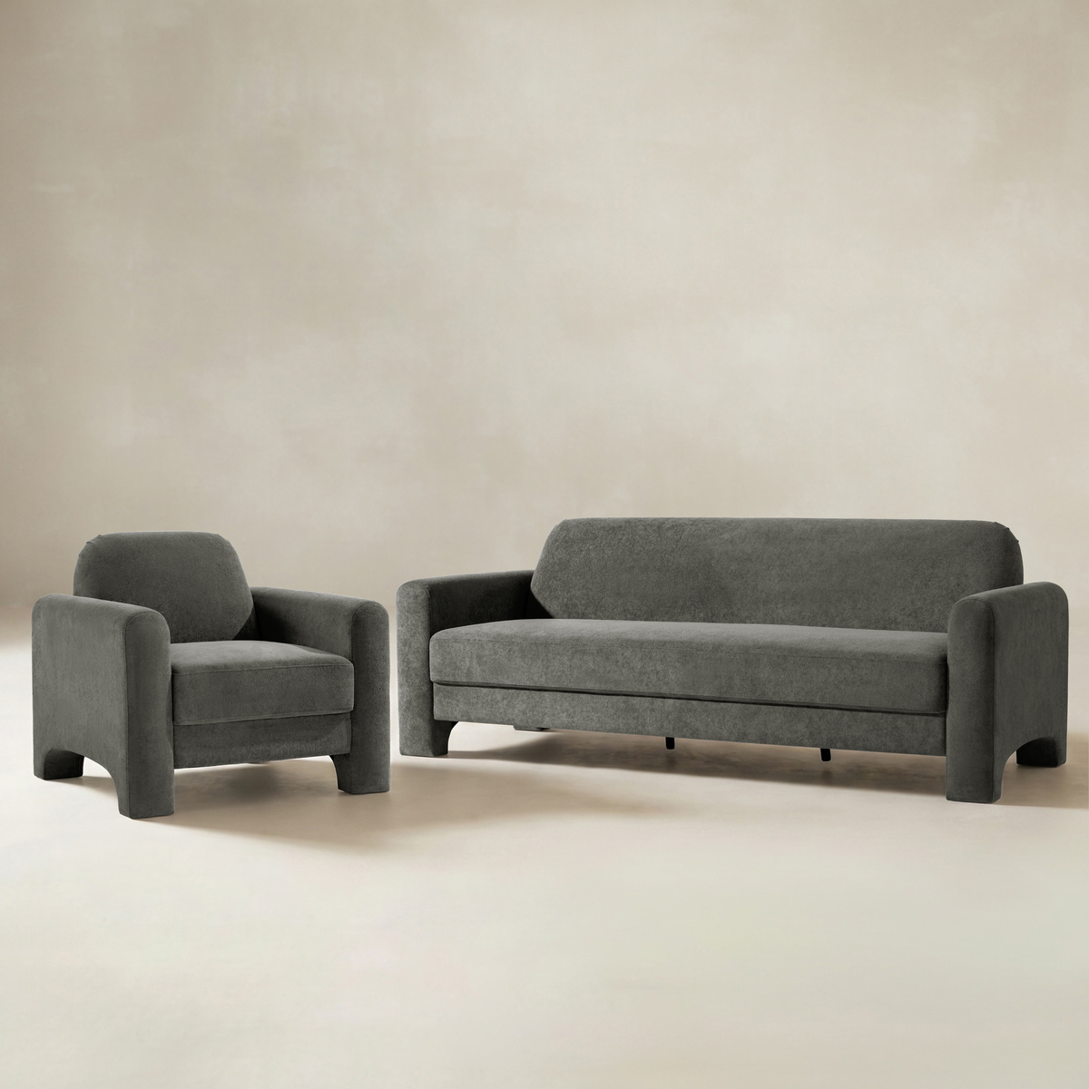 Elio Modern Chenille Sofa & Soren Chenille Accent Chair Furniture Set
