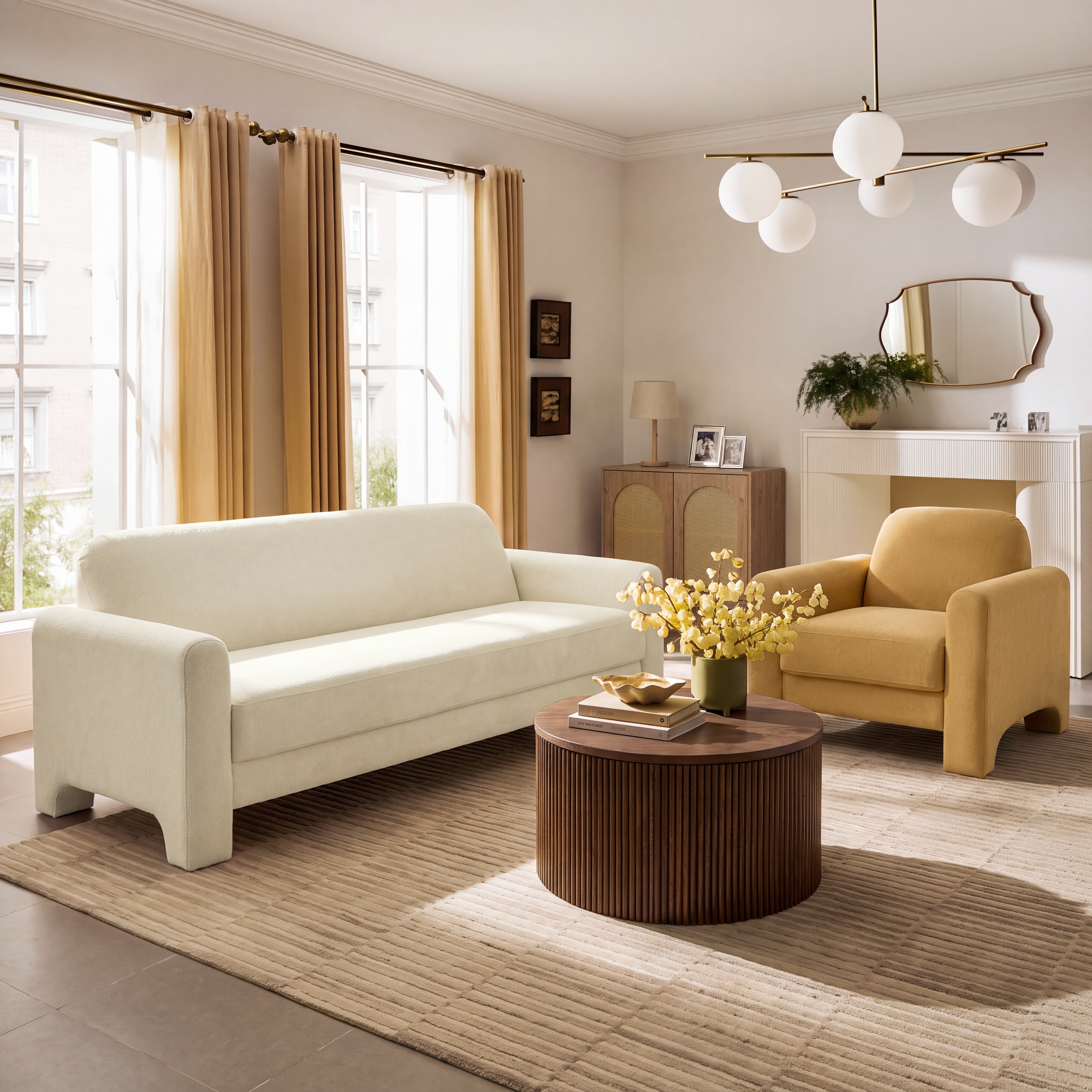 Elio Modern Chenille Sofa & Soren Chenille Accent Chair Furniture Set