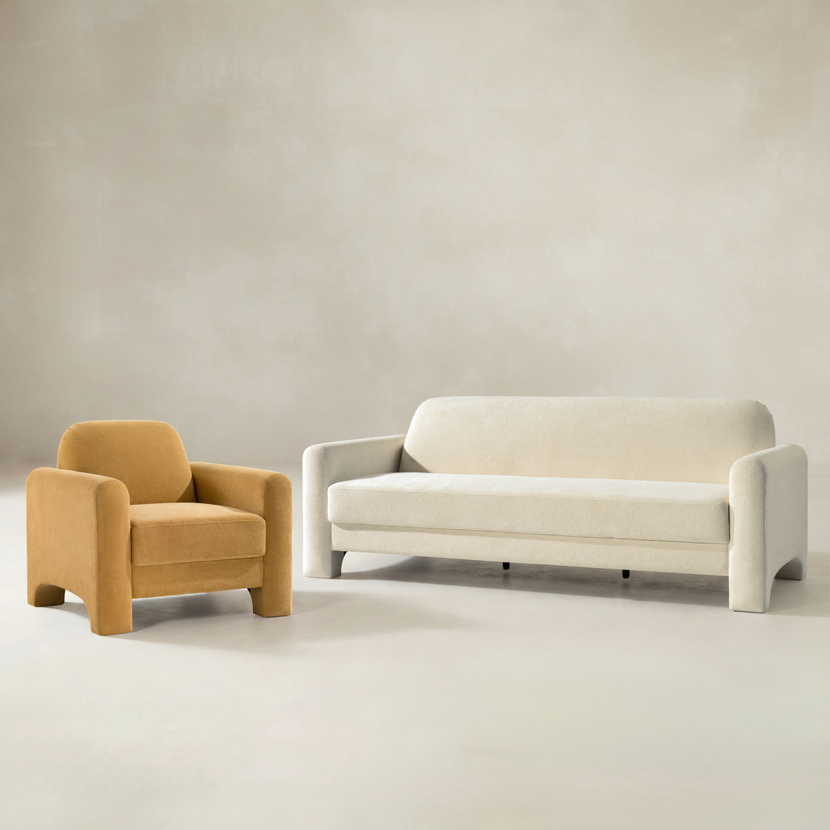 Elio Modern Chenille Sofa & Soren Chenille Accent Chair Furniture Set