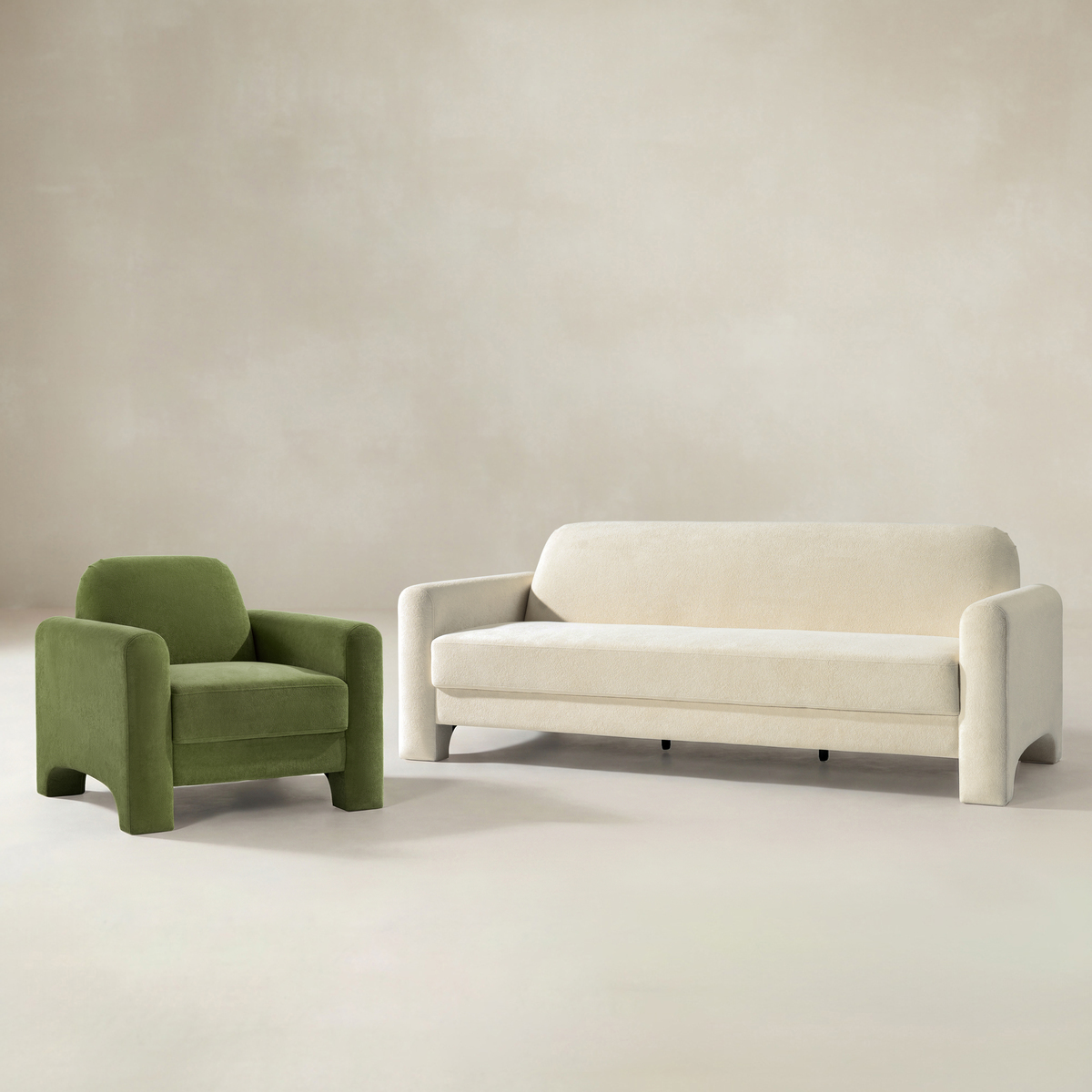 Elio Modern Chenille Sofa & Soren Chenille Accent Chair Furniture Set
