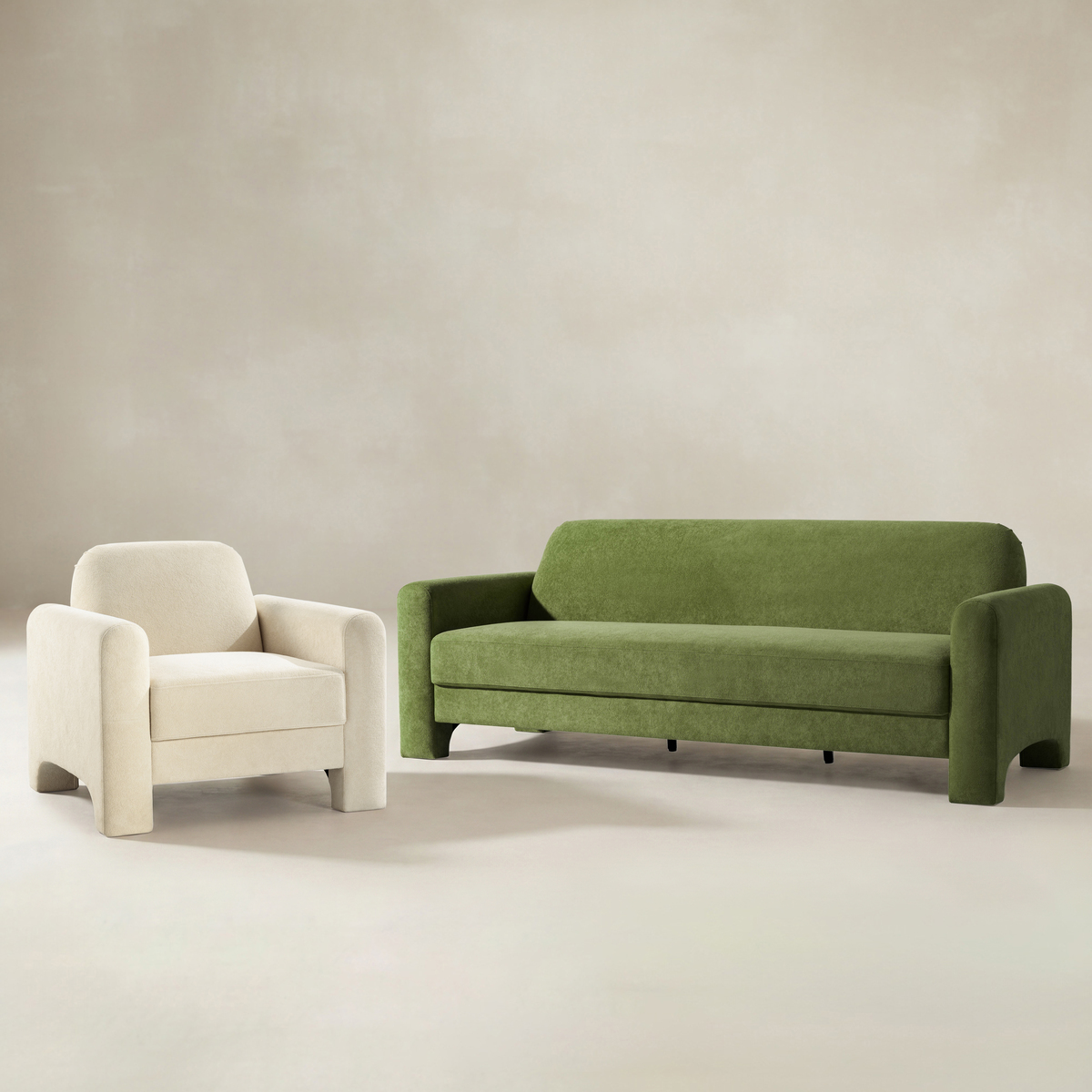 Elio Modern Chenille Sofa & Soren Chenille Accent Chair Furniture Set