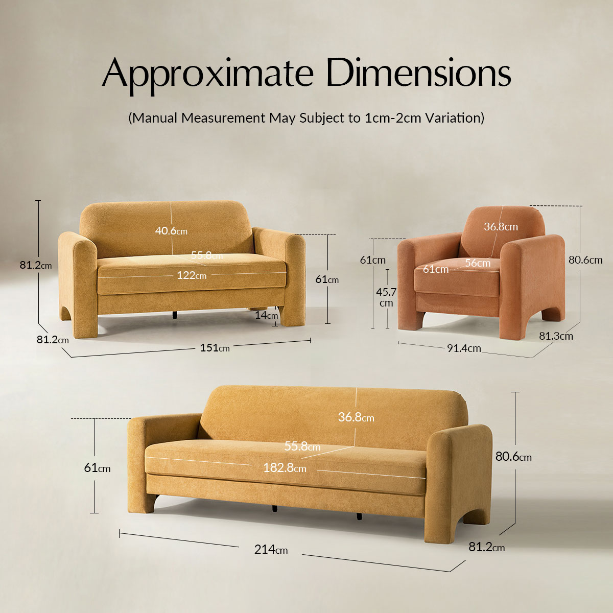 Werts 3-Piece Living Room Set With Three-Seater Sofa, Two-Seater Sofa And Armchair