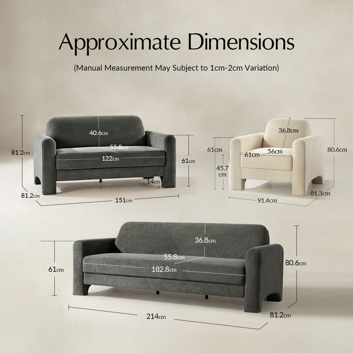 Werts 3-Piece Living Room Set With Three-Seater Sofa, Two-Seater Sofa And Armchair