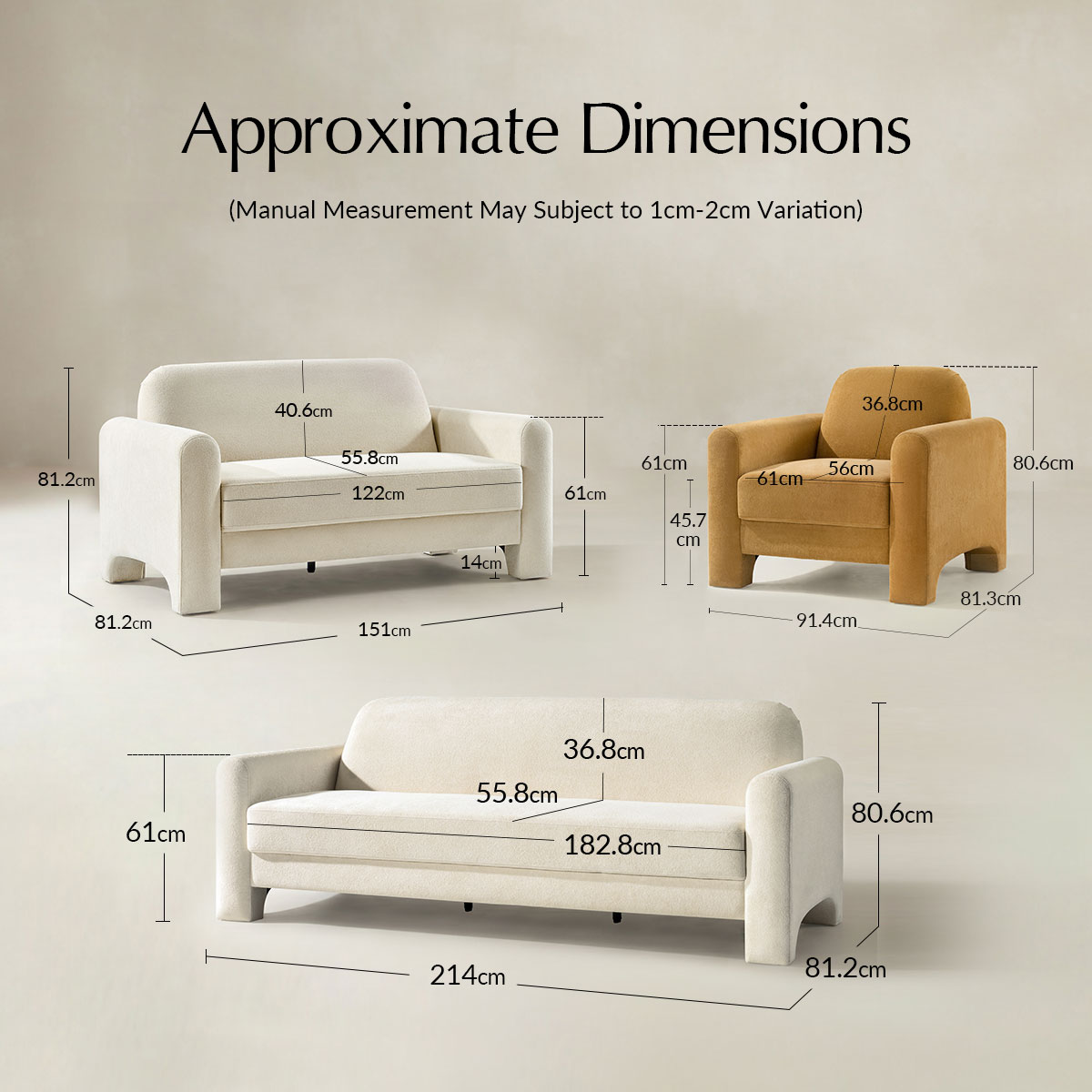 Werts 3-Piece Living Room Set With Three-Seater Sofa, Two-Seater Sofa And Armchair