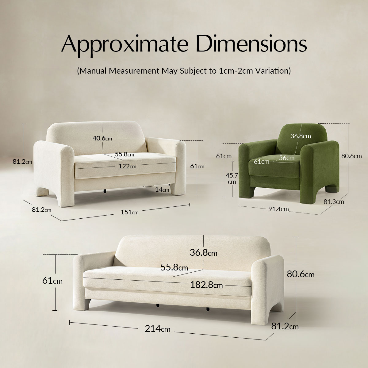 Werts 3-Piece Living Room Set With Three-Seater Sofa, Two-Seater Sofa And Armchair