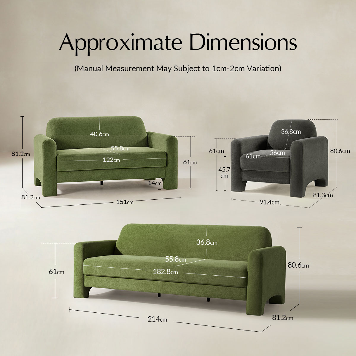 Werts 3-Piece Living Room Set With Three-Seater Sofa, Two-Seater Sofa And Armchair