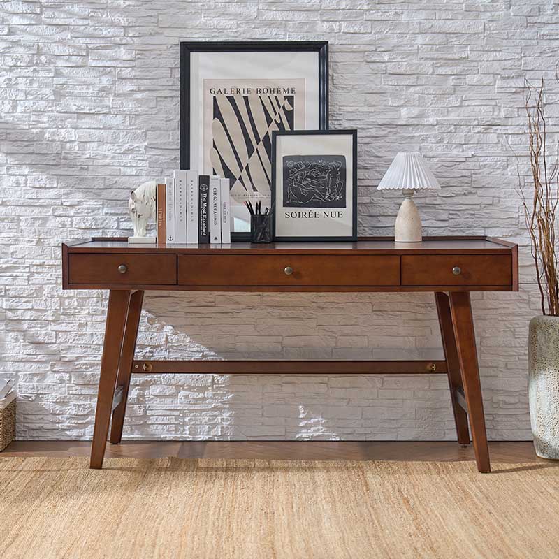 Charlotte Mid-Century Desk with Drawers & Charging Station