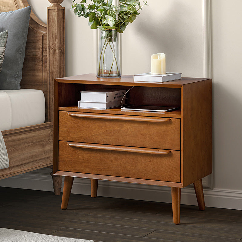 Lilian Mid-Century Bedside Table with Charging Station & Shelf