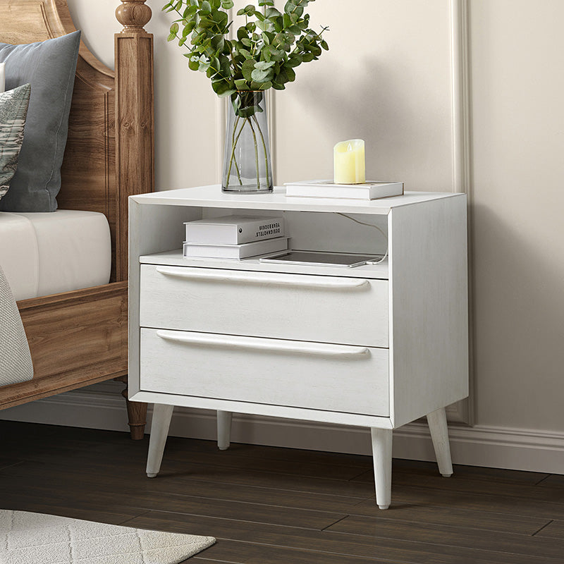 Lilian Mid-Century Bedside Table with Charging Station & Shelf