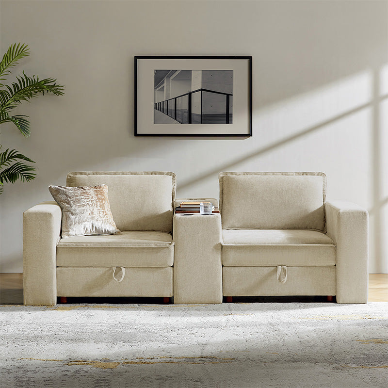 Miriam Sectional Sofa with Storage, Tabletop, Cup Holders & USB Ports - HULALA HOME