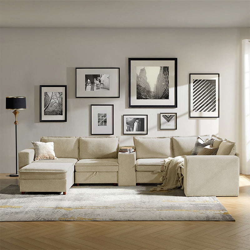 Miriam Sectional Sofa with Storage, Tabletop, Cup Holders & USB Ports