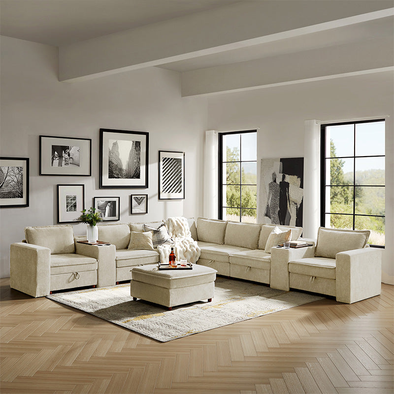 Miriam Sectional Sofa with Storage, Tabletop, Cup Holders & USB Ports