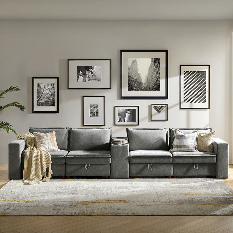 Miriam Sectional Sofa with Storage, Tabletop, Cup Holders & USB Ports
