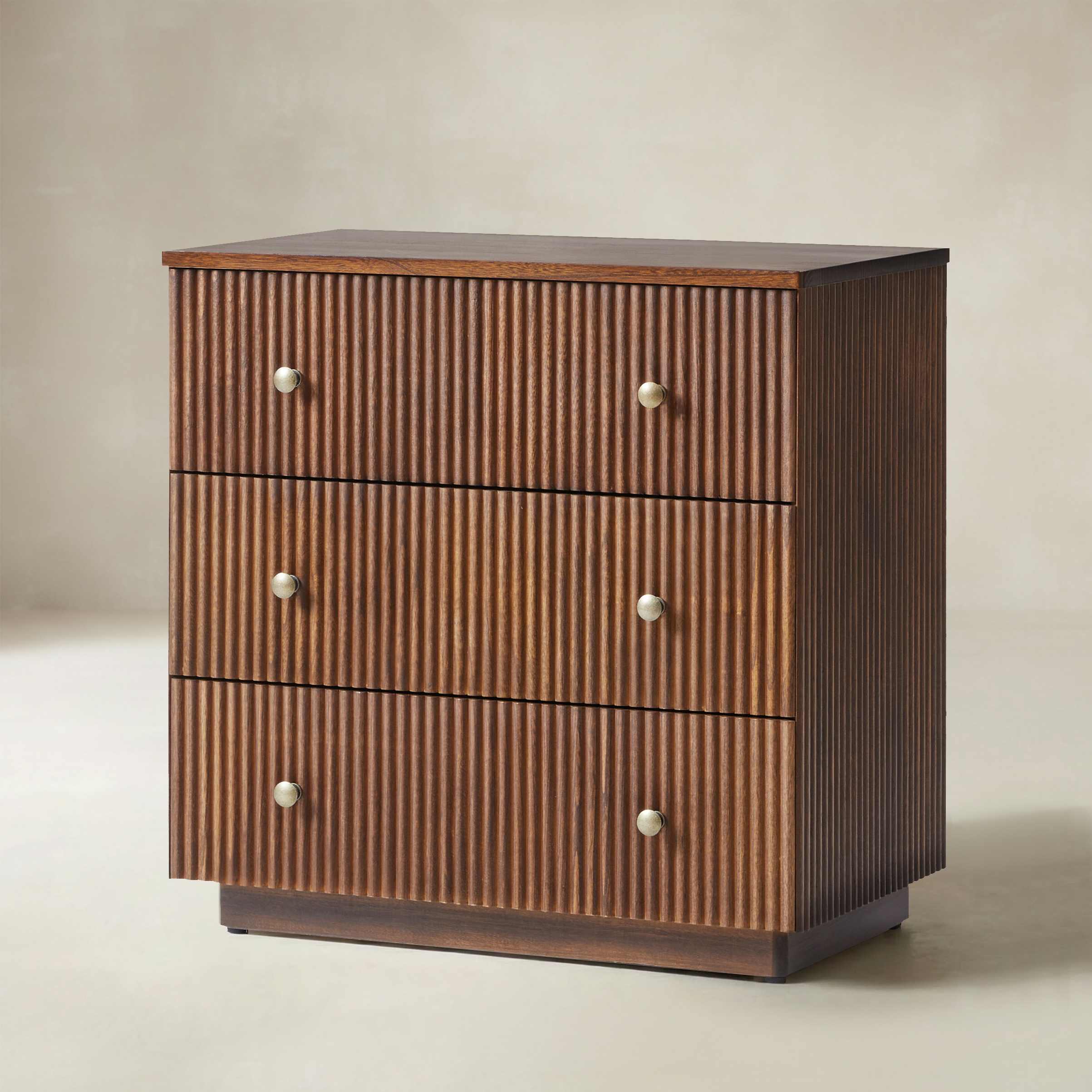 Camille Solid Wood End Table with 3 Drawers & Charging Station