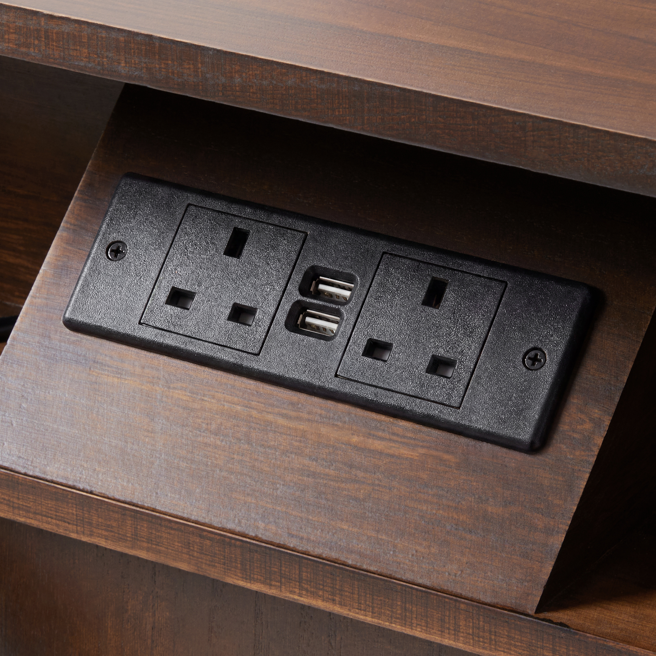 Camille Solid Wood End Table with 3 Drawers & Charging Station