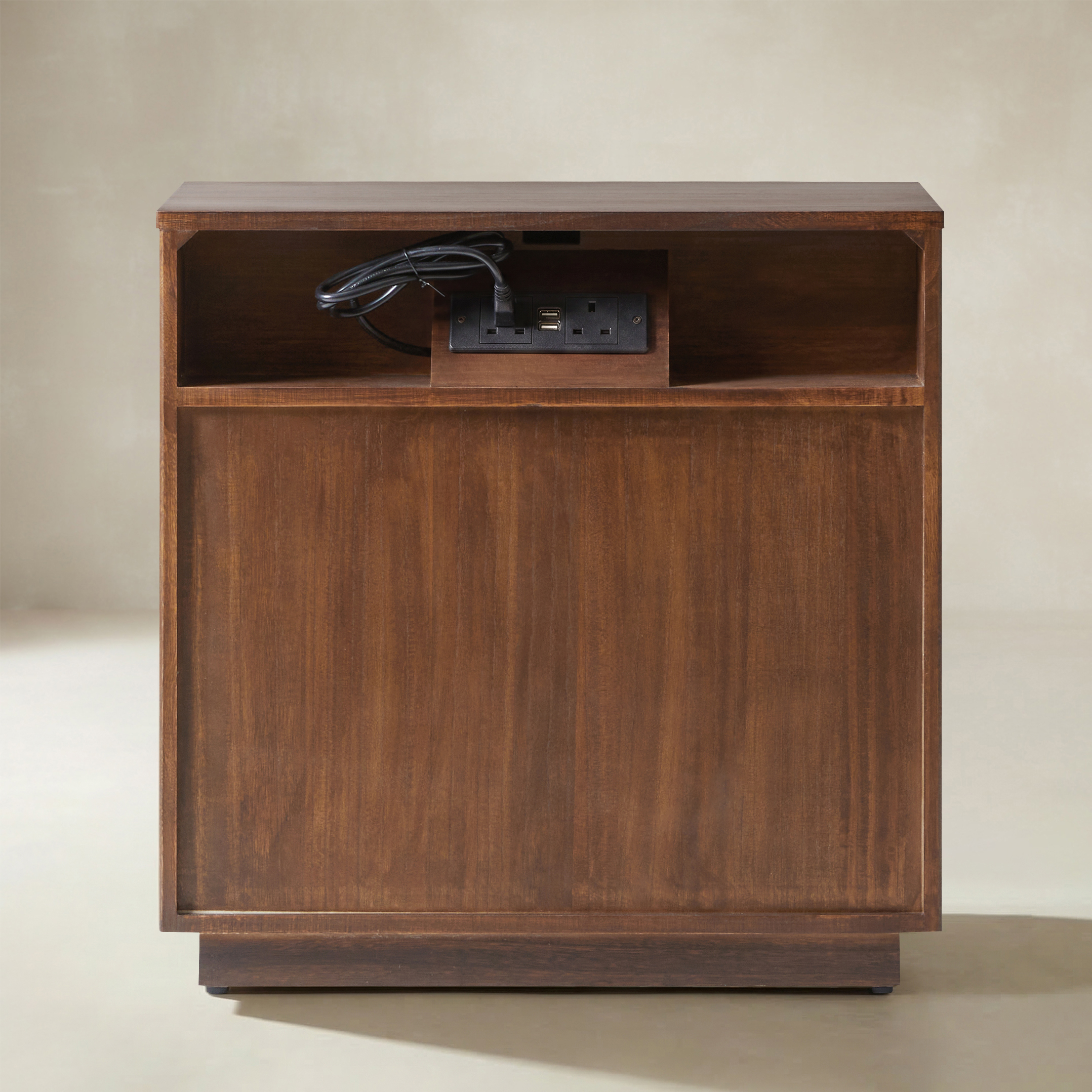 Camille Solid Wood End Table with 3 Drawers & Charging Station