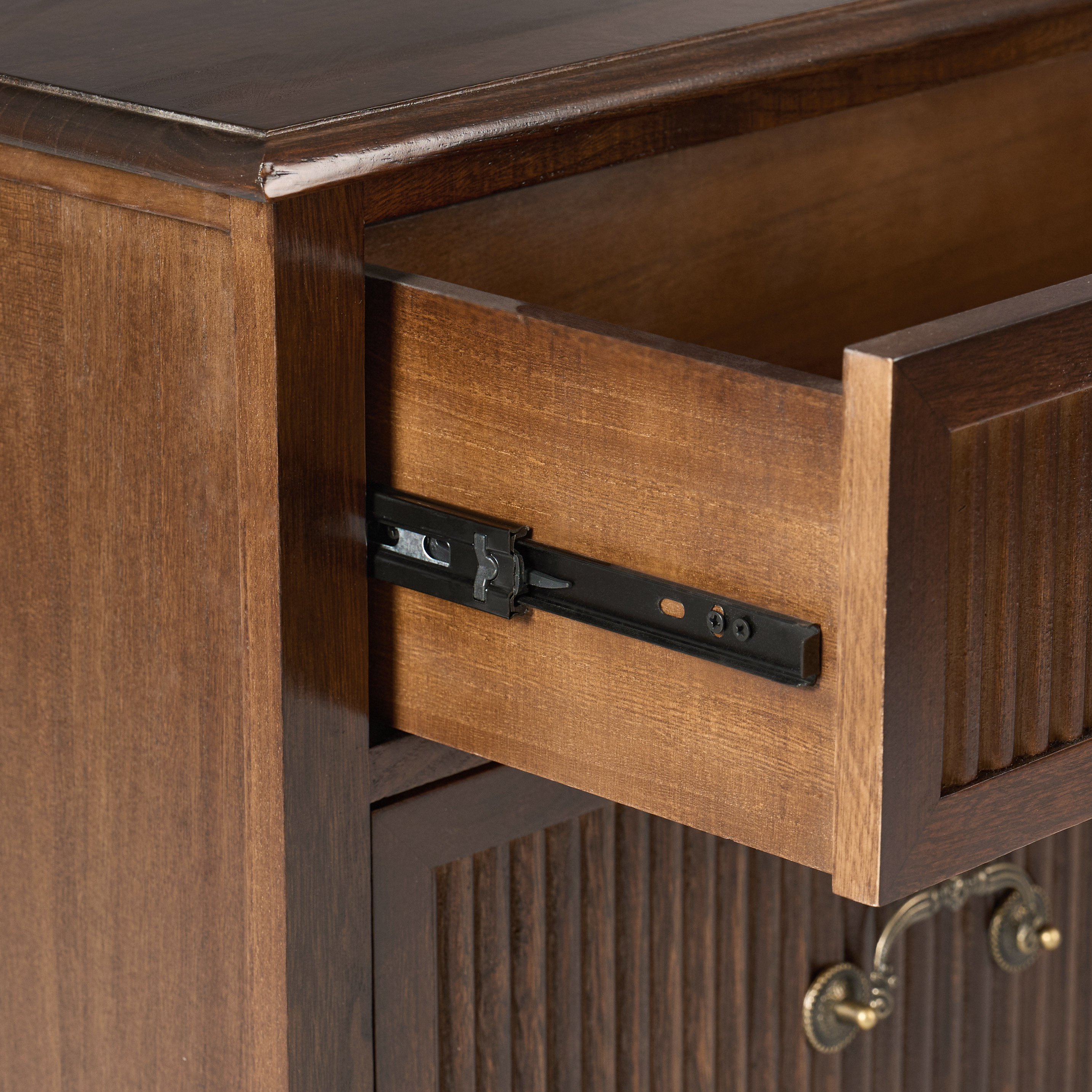Farmhouse Solid Wood Bedside Table with 2 Drawers & Charging Station
