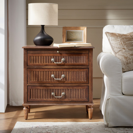 [Copy]Farmhouse Solid Wood Bedside Table with 2 Drawers &amp; Charging Station