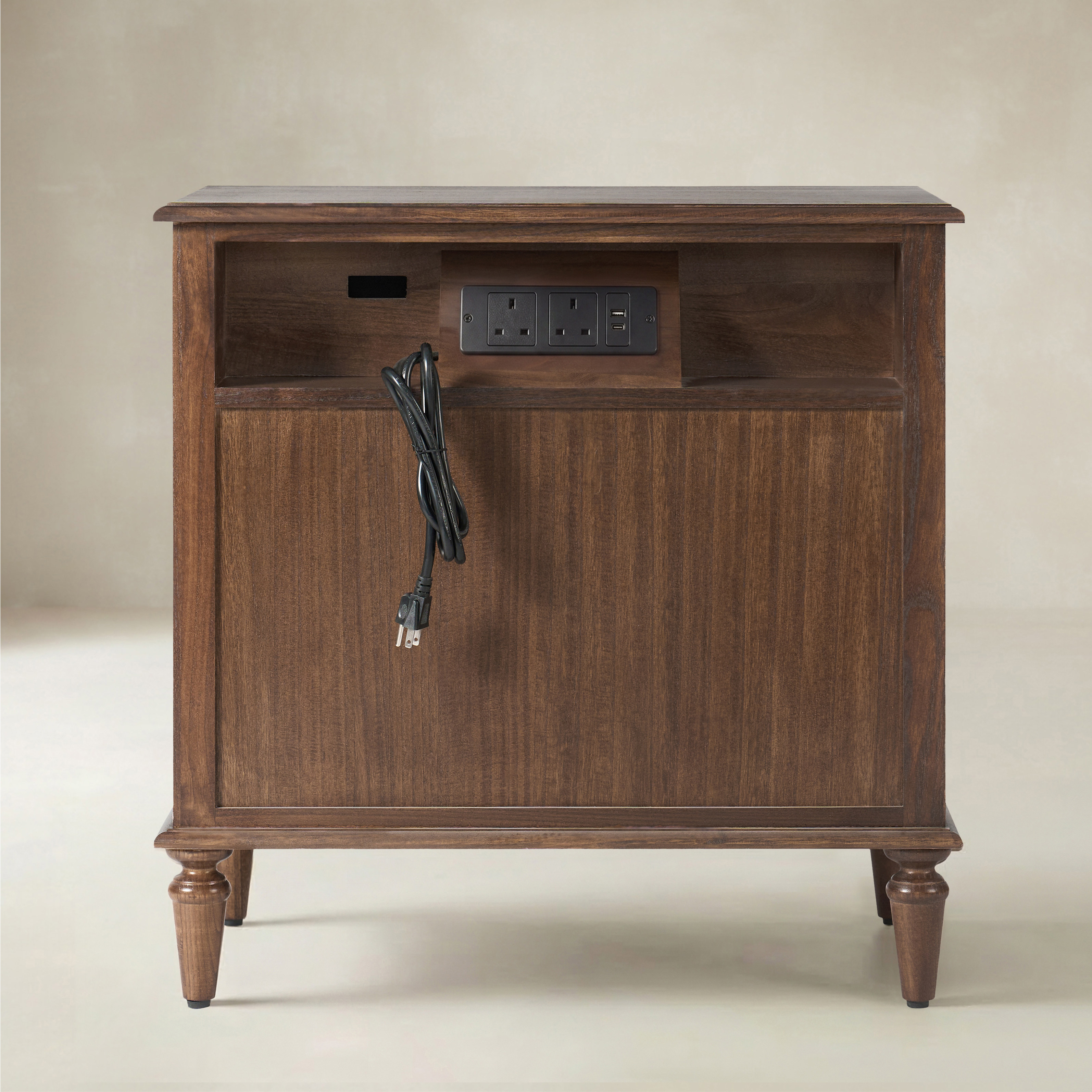 [Copy]Farmhouse Solid Wood Bedside Table with 2 Drawers & Charging Station