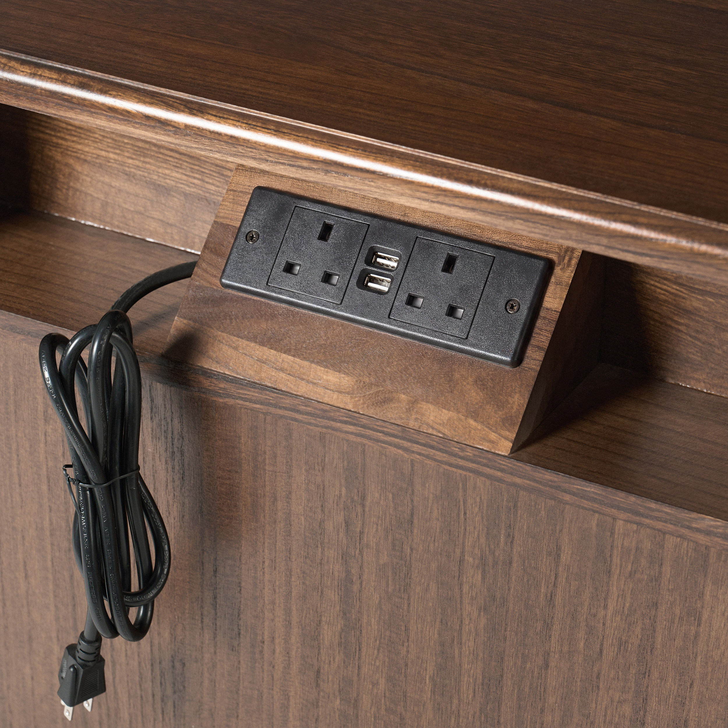 [Copy]Farmhouse Solid Wood Bedside Table with 2 Drawers & Charging Station