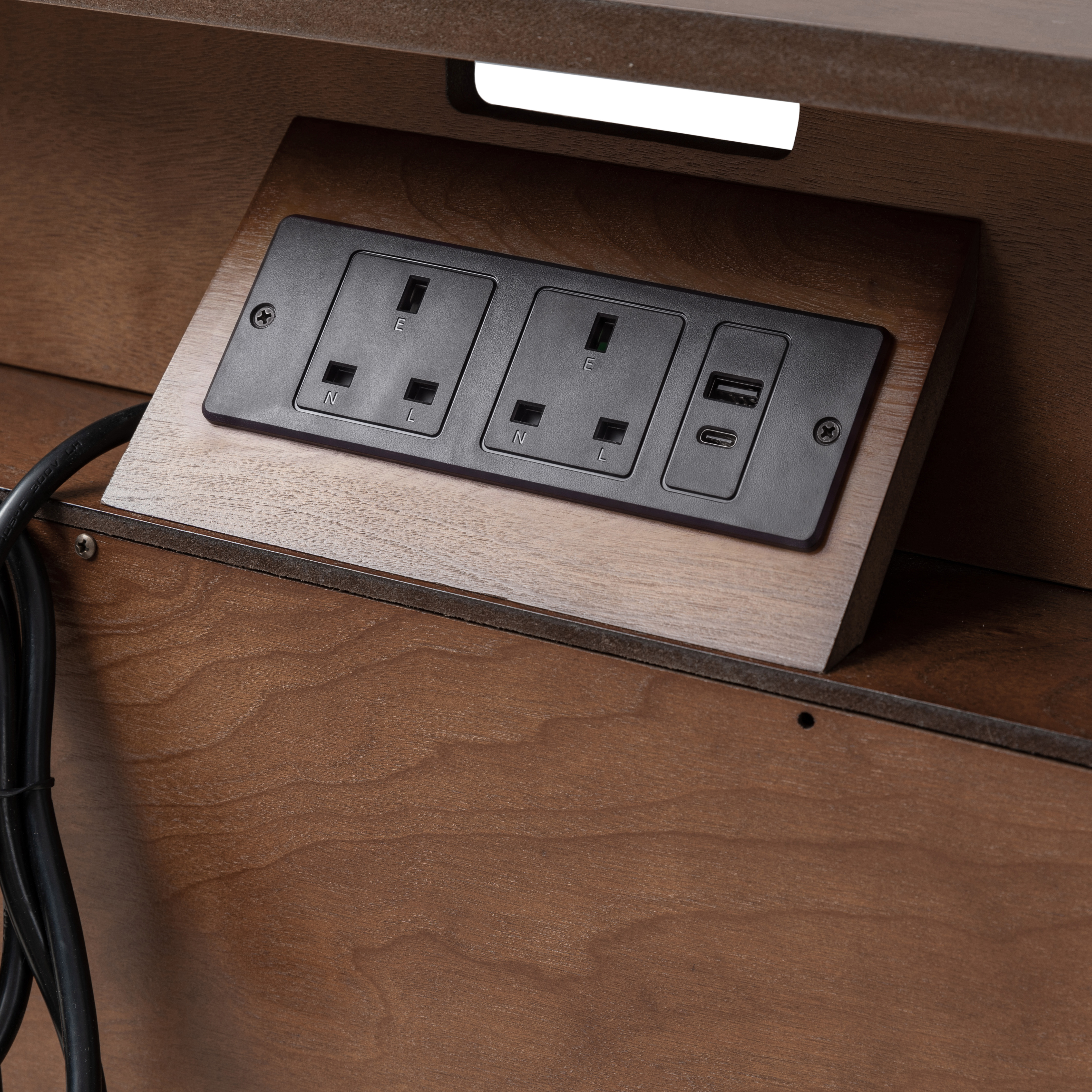 Lilian Mid-Century Bedside Table with Charging Station & Shelf