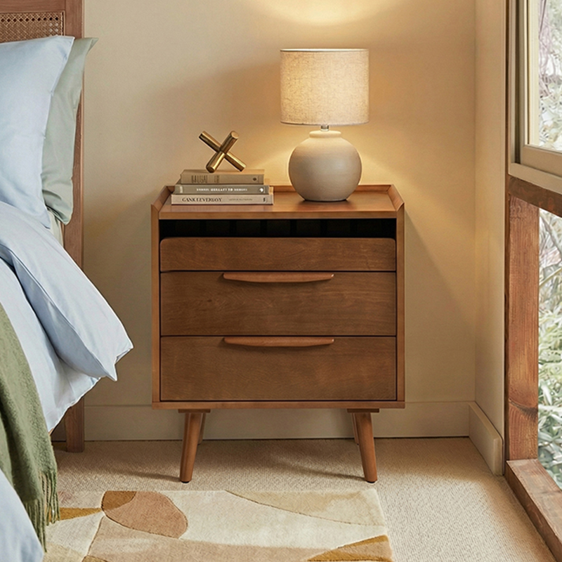 Janet 3 Drawer Mid Century Bedside Table with Charging Station - HULALA HOME