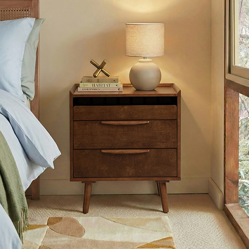 Janet 3 Drawer Mid Century Bedside Table with Charging Station