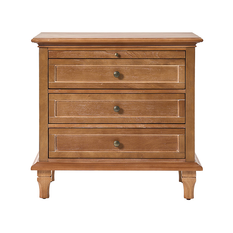 Galatea Farmhouse 3-Drawer Bedside Table with Shelf & Charging Port