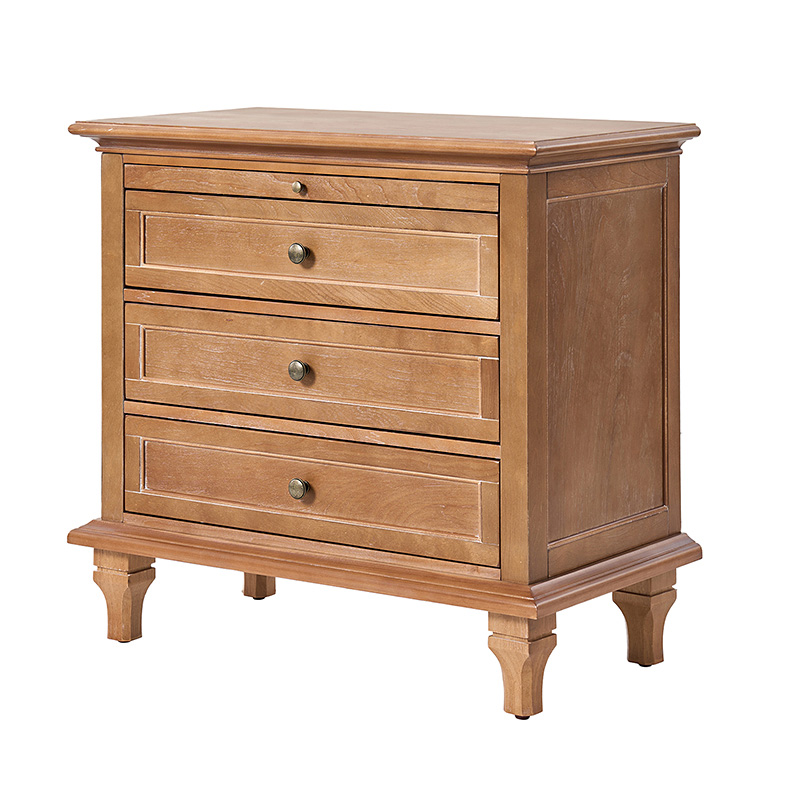 Galatea Farmhouse 3-Drawer Bedside Table with Shelf & Charging Port
