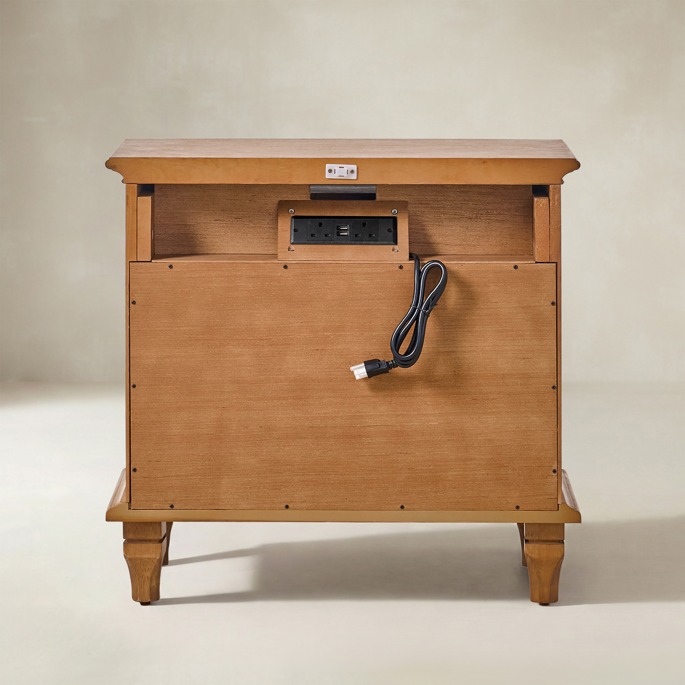 Galatea Farmhouse 3-Drawer Bedside Table with Shelf & Charging Port