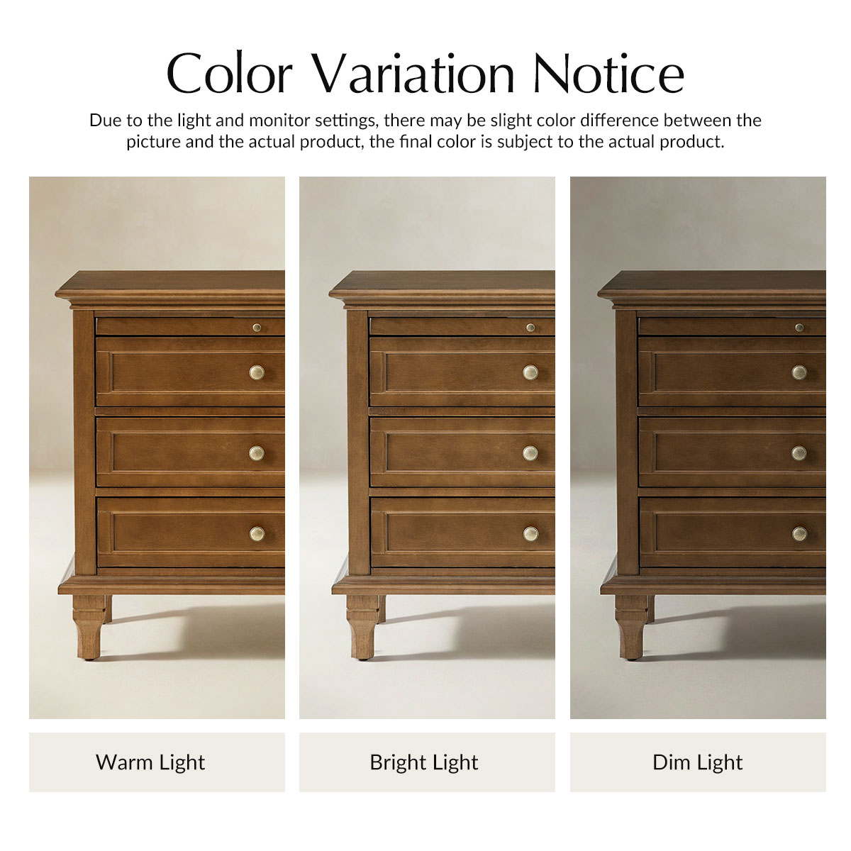 Galatea Farmhouse 3-Drawer Bedside Table with Shelf & Charging Port