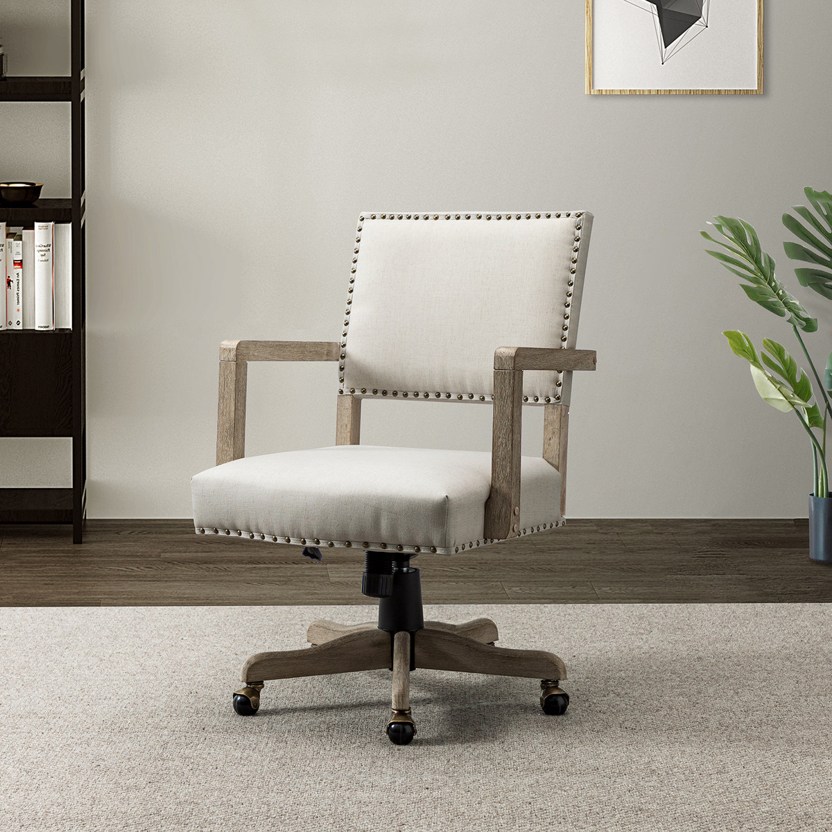 Megan Swivel Office Chair with Nailhead Trim