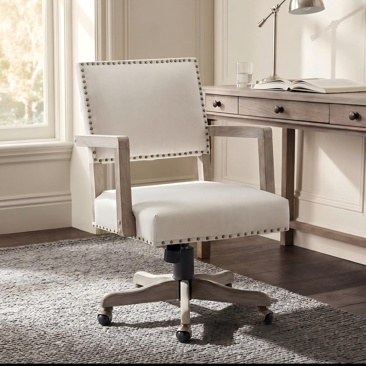 Megan Swivel Office Chair with Nailhead Trim